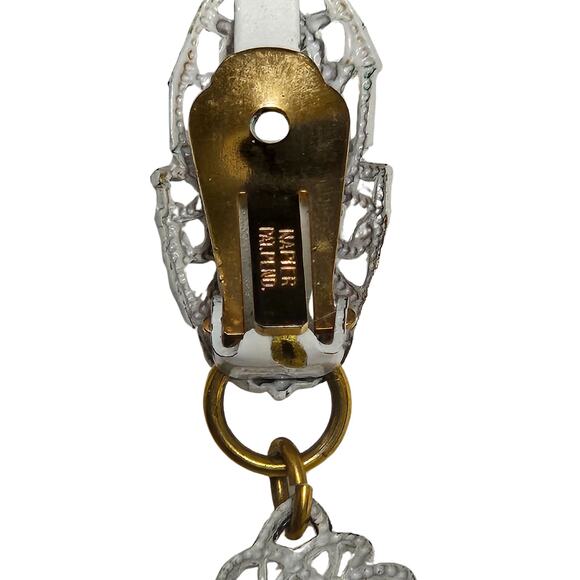 1960s Vintage Signed Napier Patent Pending Big White Filigree Drop Clip Earrings - Picture 4 of 4